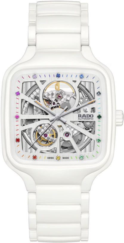 Rado White Rainbow Dial Ceramic Automatic Open Heart Men's Watch
