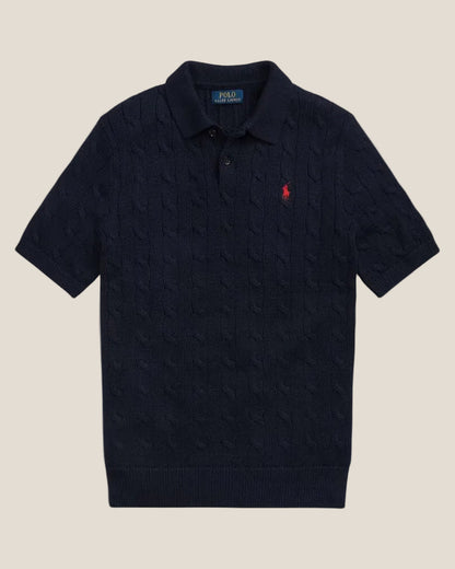 Ralph Lauren Cable-Knit Cotton Polo-Collar Sweater