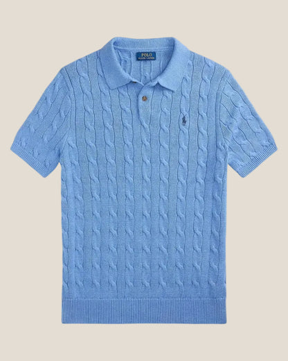 Ralph Lauren Cable-Knit Cotton Polo-Collar Sweater