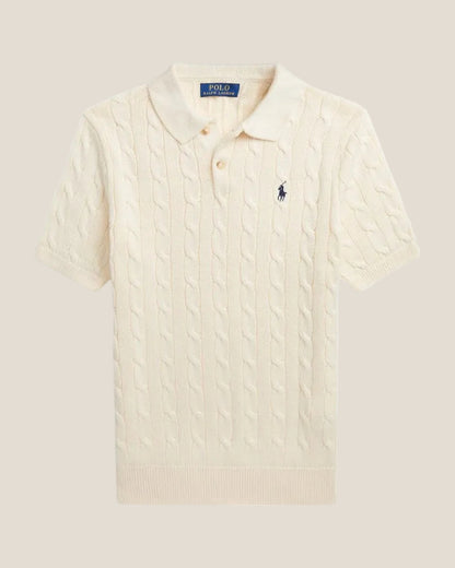 Ralph Lauren Cable-Knit Cotton Polo-Collar Sweater